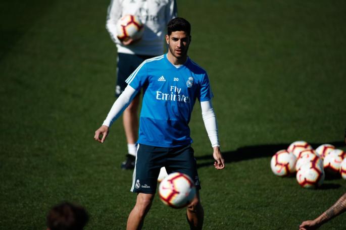 Marco Asensio, durante un entrenamiento con el Real Madrid