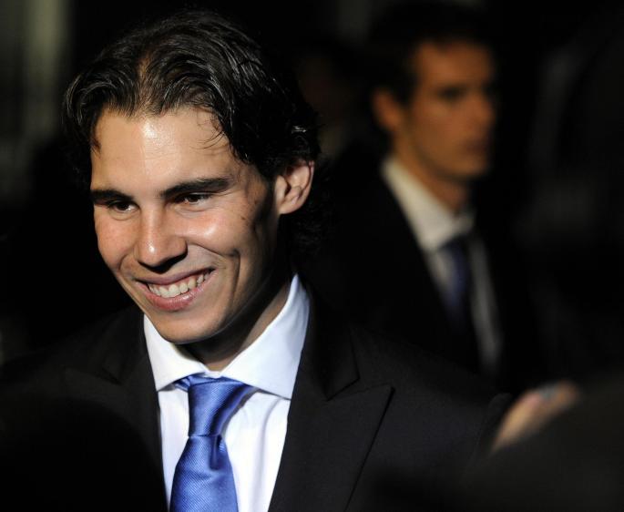 Tennis player Rafael Nadal of Spain talks to the media as he leaves 10 Downing Street after meeting the Prime Minister, London
