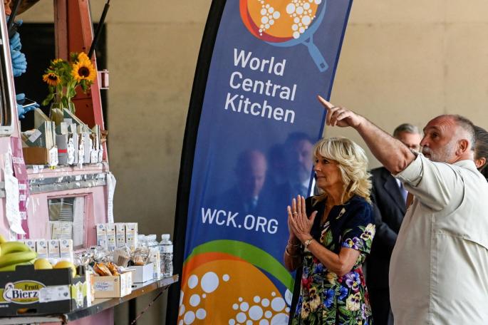U.S. first lady Jill Biden and Spain's Queen Letizia visit a reception centre for Ukrainian refugees, near Madrid