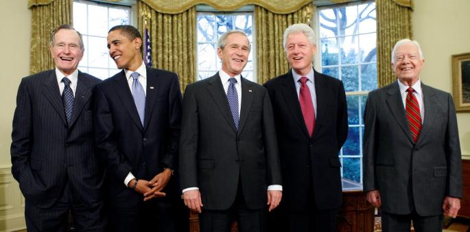 FILE PHOTO: Future, present and past U.S. Presidents meet at White House in Washington