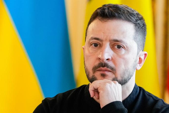 El presidente de Ucrania, Volodimir Zelenski, durante una cumbre.
