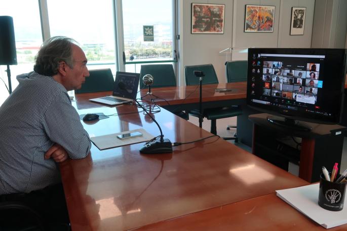 El conseller Martí March en la reunión telemática.