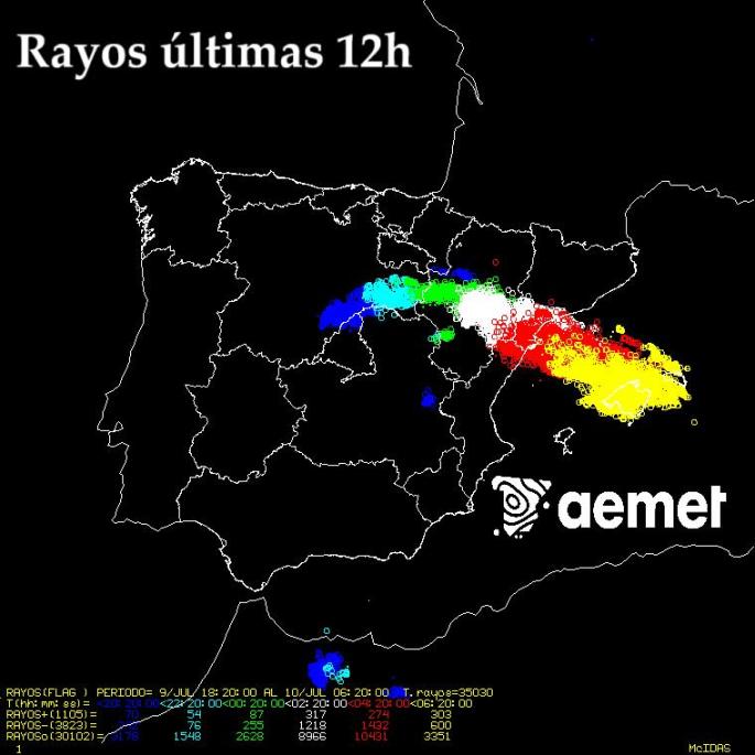El recorrido de la tormenta desde Segovia hasta Mallorca.