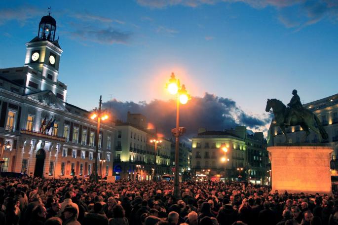 Concentración de taxistas en la Puerta del Sol de Madrid