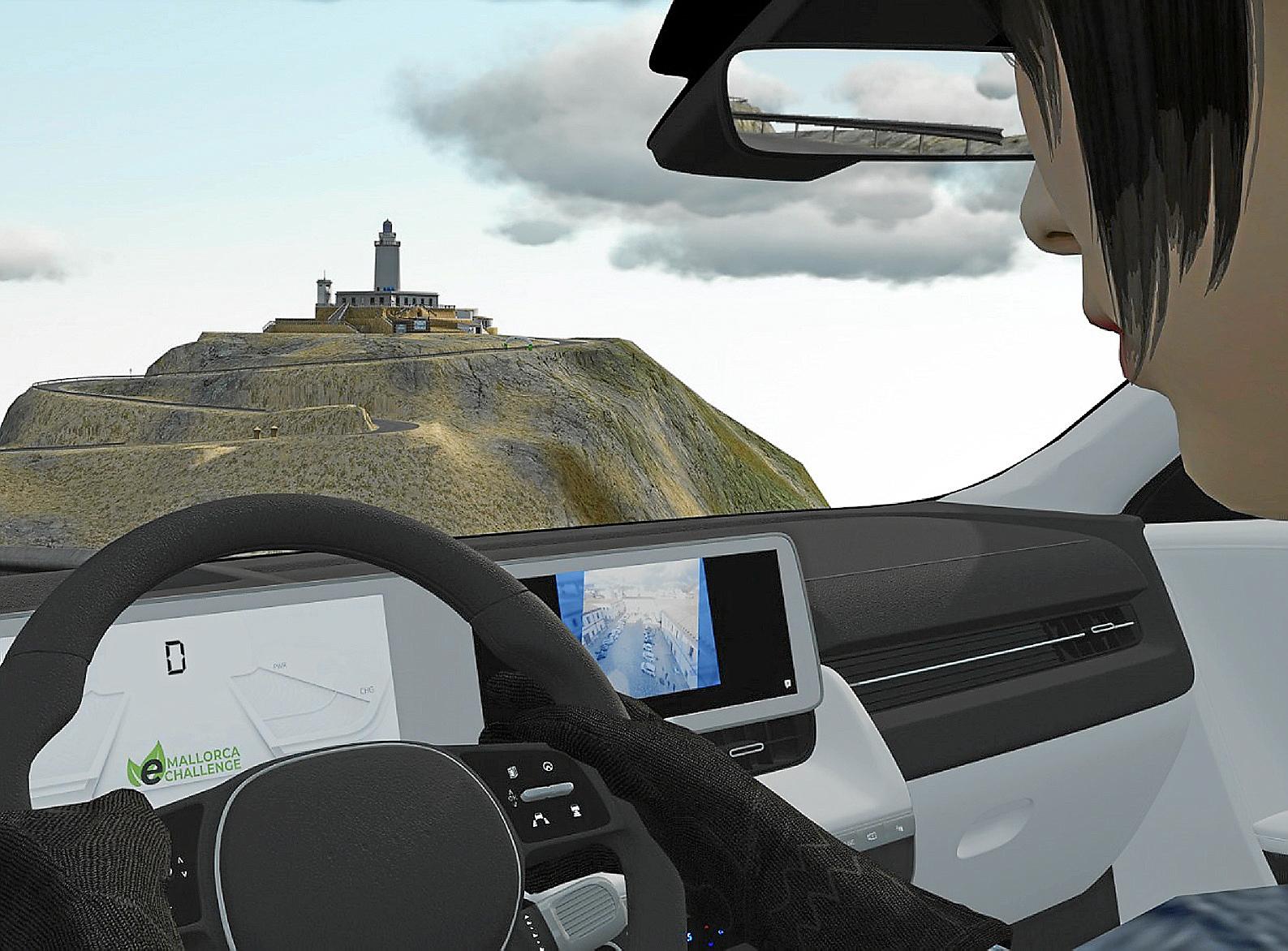 El simulador se instala en Fàbrica Ramis a propósito de eMallorca Experience Week. Sobre estas líneas, una imagen del videojuego con el faro de Formentor al fondo, uno de los tramos representados en el Eco Rallye Mallorca Virtual.
