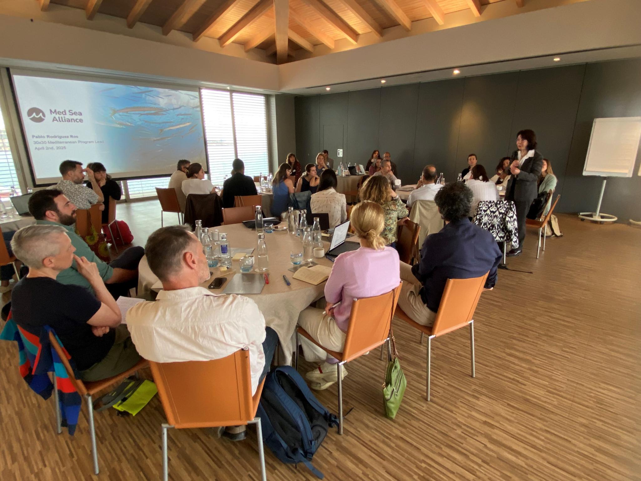 Una de las reuniones de trabajo, con la intervención de Maria Damanaki, excomisaria europea de Asuntos Marítimos y Pesca, ahora en Oceans 5.