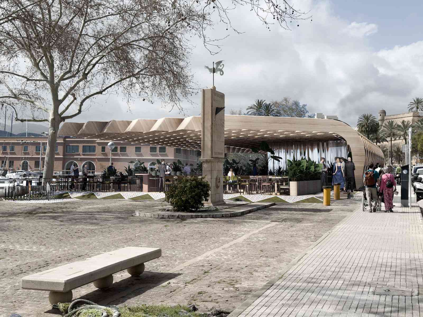 El nuevo bar Pesquero contará con una pérgola que se inspira en el casco de un barco