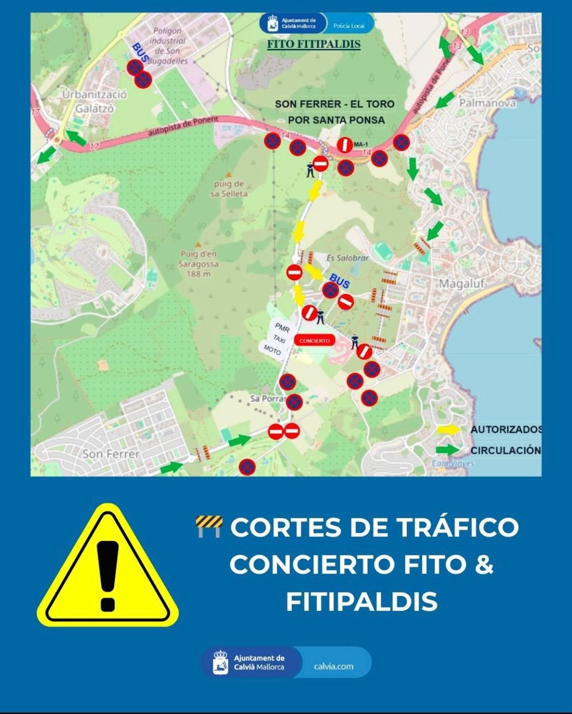 Concierto de Fito y Fitipaldis en Mallorca: estos son los cortes de tráfico programados