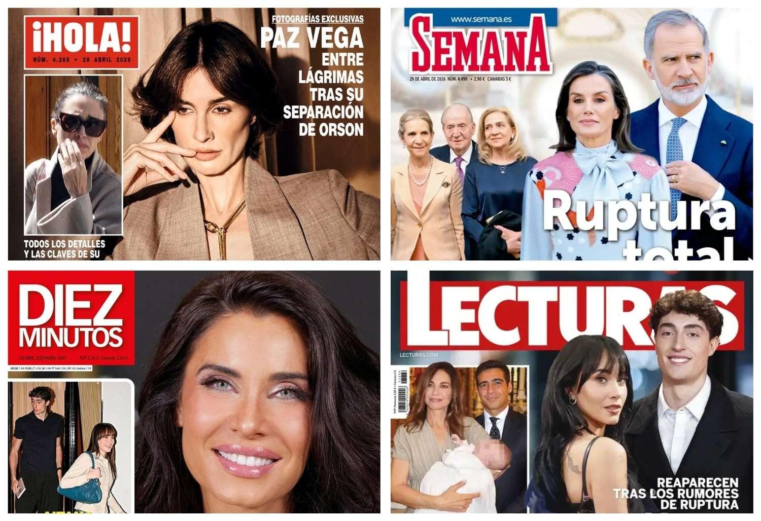 Las portadas de las revistas del corazón de hoy: la separación de Paz Vega, Aitana y Plex y la ruptura de la Familia Real