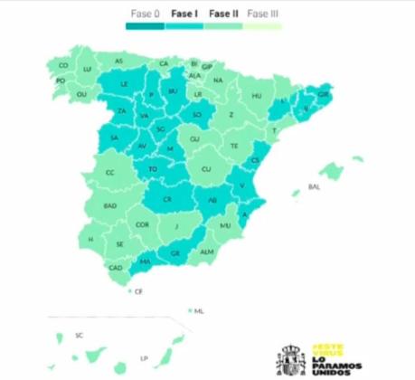 Desescalada en España: Mapa de comunidades en la fase 1 y 2