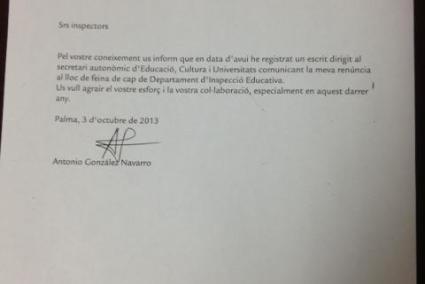 Carta de renuncia de Antonio González