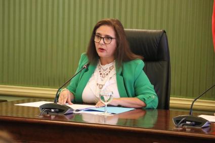 La consellera de Salut, Manuela García, en la sala verde del Parlament