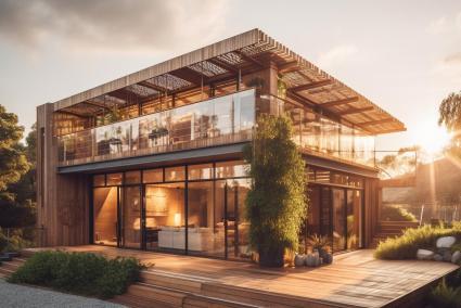 Luxury home design with modern architecture outdoors generated by AI