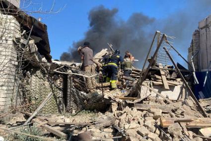 Aftermath of a Russian air strikes in Kharkiv region