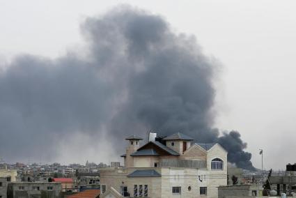 Smoke rises following Israeli strikes during an Israeli military operation in Rafah