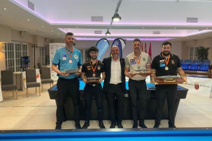 Imagen del podio del campeonato de España de billar a tres bandas.