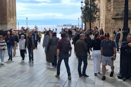 Turistas frente a la Catedral de Palma el pasado invierno.