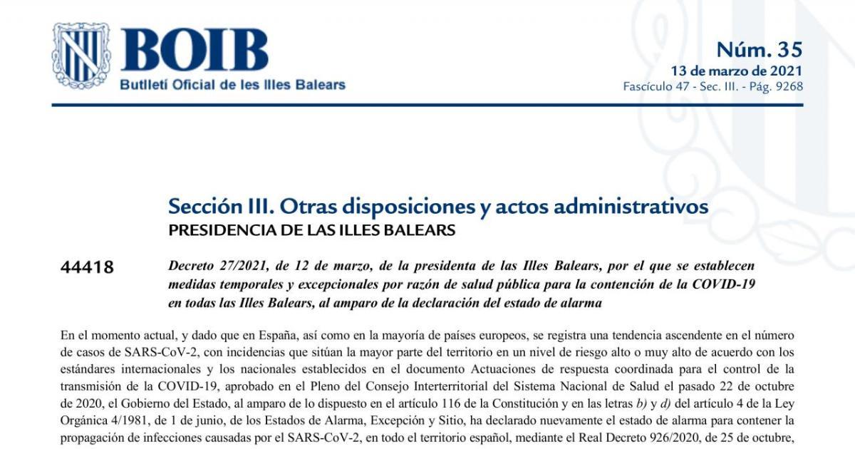 Coronavirus en Mallorca El BOIB publica las restricciones hasta el 11