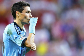 Spain's Navas celebrates after scoring a goal against Croatia during their Group C Euro 2012 soccer match at the PGE Arena in Gd