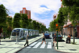 Imagen virtual del tranvía a su paso por la Avenida México y la calle Pérez Galdos