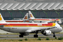 Iberia plane taxis at Madrid's airport