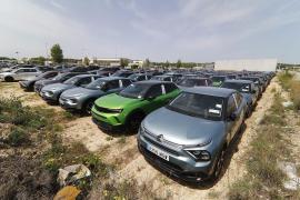 Decenas de coches de alquiler estacionados en un solar de Palma.