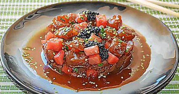 Tartar de atún rojo y sandía, frescor de agosto
