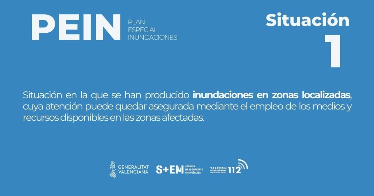 Emergencias establece la Situación 1 del Plan Especial de Inundaciones en toda la Comunitat Valenciana