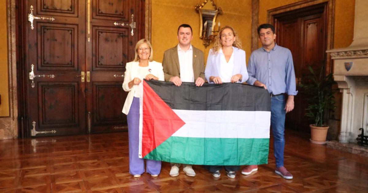Més despliega una bandera palestina en el pleno del Consell