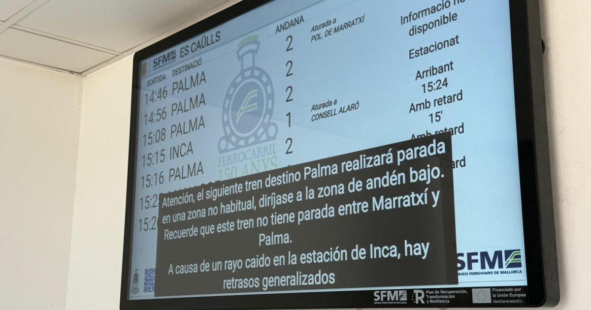 Un rayo caído en la estación de Inca provoca retrasos en el servicio de tren en Mallorca