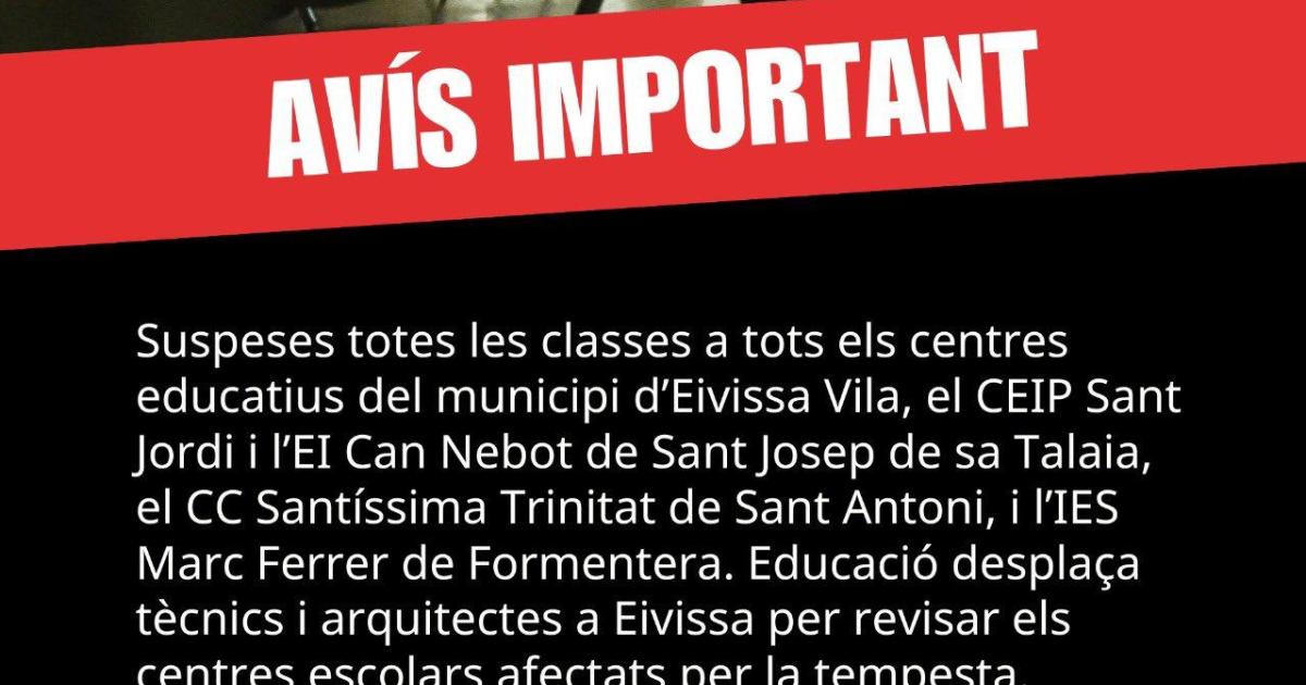 Educació suspende este miércoles las clases en varios colegios de Ibiza para evitar el riesgo de un derrumbe estructural