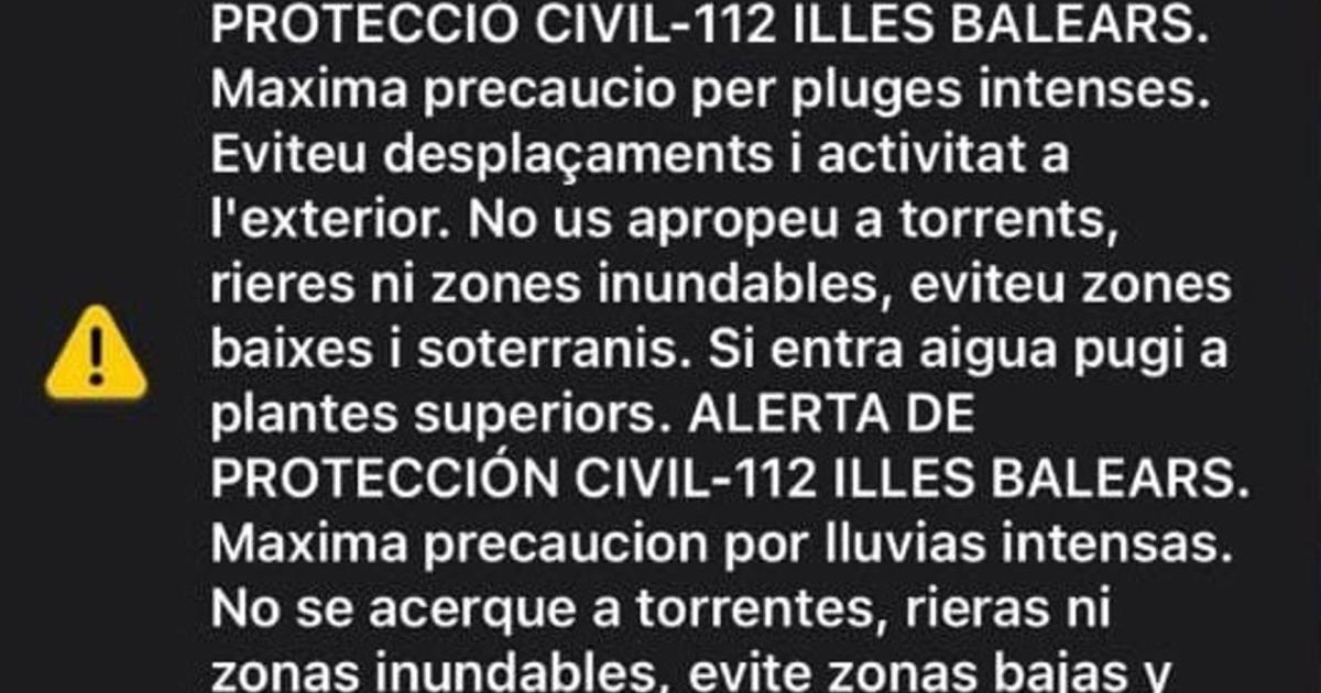 Protección Civil envía una alerta a los móviles en Ibiza por lluvias
