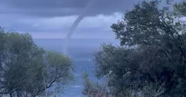 マヨルカ海岸に現れた神秘的な「海の袖」🌪️、冬の驚くべき風景！