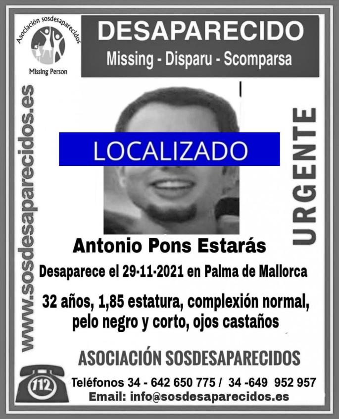 Localizado Antonio Pons, desaparecido en Palma en noviembre